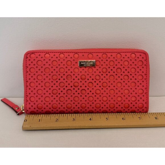 NWOT Kate Spade Coral Perforated Zip-Around Wallet With Gold Hardware orange NEW - Picture 9 of 11